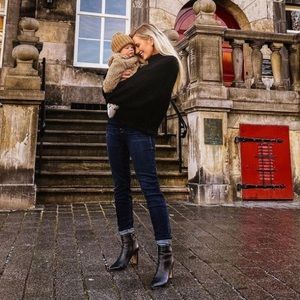 Jen Black Leather Pointed-Toe Ankle Bootie